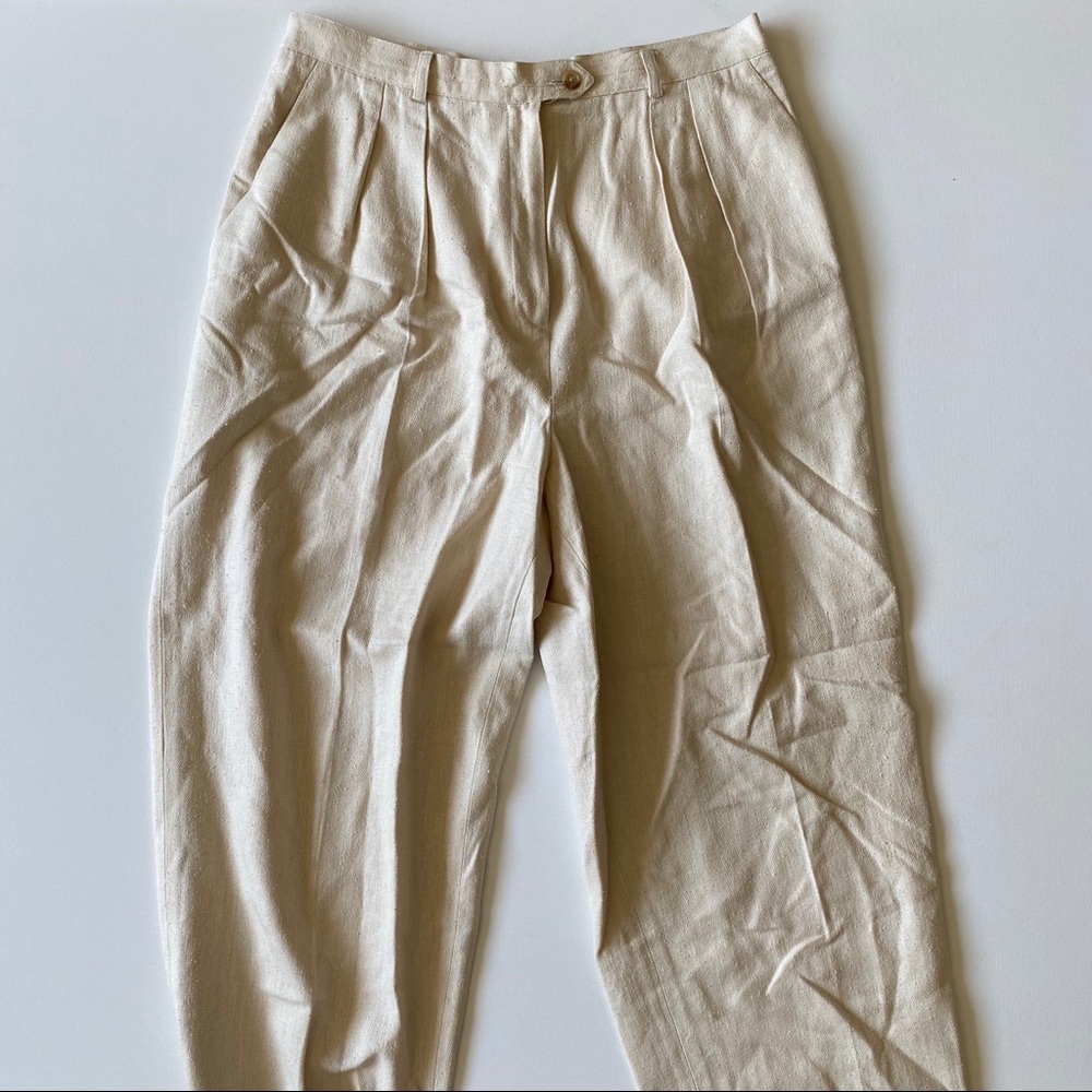 Ralph Lauren Cream Silk Cuff High Waist Pants 14